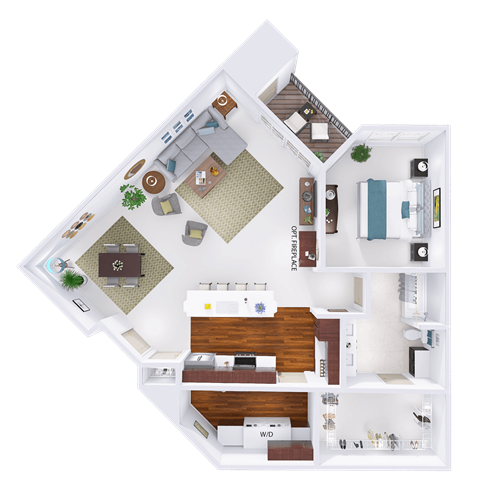 Floor plan for 1 bed, 1 bath, 1167 sqft